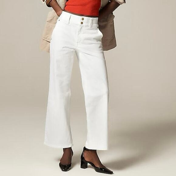 J.Crew Slim Wide Leg Jean Stacked Buttons White Denim Size 33 NWT - Picture 1 of 8